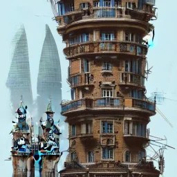 London and Paris mixed together in a tower+modular house+house over house"+Beaux Arts architecture+palladio+detailed facades biopunk+Bueno Aires+turin+trieste+ +Book illustration by Gediminas Pranckevičius, Jean Baptiste Monge, Brian Kesinger, Anton fadeev, Kilian Eng, strong lines, high contrast vibrant colors, highly detailed, 16k resolution, trending on behance