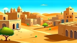 cartoon A big yard between the buildings of Medina in the desert