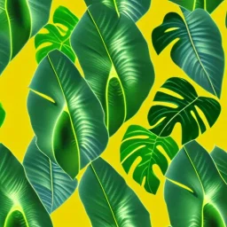 large tropical leaf repeat pattern various tropical plants monstera, greens and yellows with patterns, high definition 4k quality, repeat pattern wallpaper