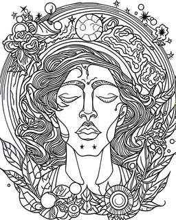 outline art for stoners coloring pages with A very simple and super minimal design featuring A trippy cosmic journey through space, with planets and stars morphing into cannabis leaves, white background, sketch style, fully body, only use outline, mandala style, clean line art, white background, no shadows and clear and well outlined