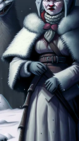 An old woman with white hair and an eye patch