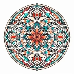 logo in a style of Mandala. Round. The logo depicts a mystical botanical motive. Thin lines. Ornament. Rich colors.