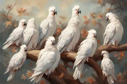 Flock of cockatoos. painting style of Norbertine bresslern-roth