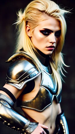 blonde female hunter wearing leather half armour dark fantasy Realistic 4k