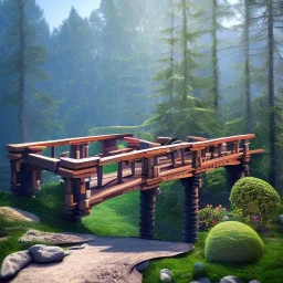 Tiny cute isometric wooden bridge construction, soft smooth lighting, with soft colors, 100mm lens, 3d blender render, trending on polycount, modular constructivism, blue background, physically based rendering, centered.