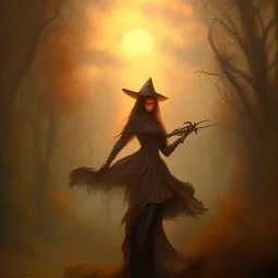 frank frazetta style, witch in the forest, dusk