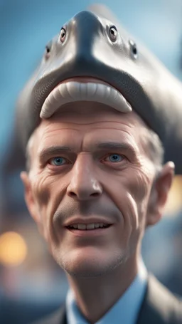 shark face man shark Stoltenberg, bokeh like f/0.8, tilt-shift lens 8k, high detail, smooth render, down-light, unreal engine, prize winning