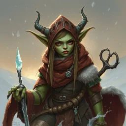 a goblin woman, young adult, ice, goblin, shaman