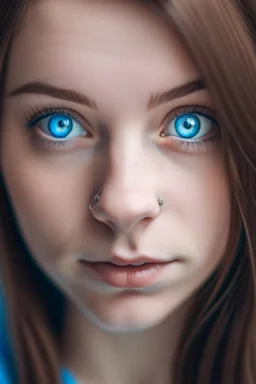 a beautiful young women with a huge nose. blue eyes and brown hair with out picering