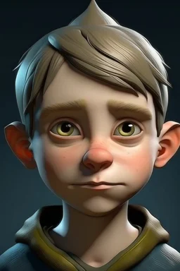 Portrait of a young male gnome with short hair, small and intelligent eyes, angular face, aquiline nose,
