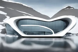 Zaha Hadid surrealist EXTERIOR opera in ANTARTICA made of brick.