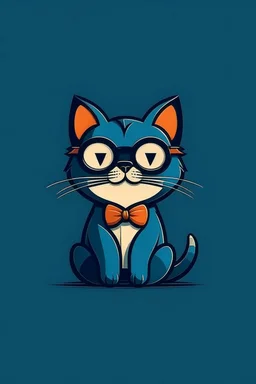 "Design a whimsically funny cat logo using AI. Depict the cat in a playful pose, with one paw raised, a cheeky grin, and perhaps a quirky accessory like oversized glasses or a bowtie. Create a character that embodies the humorous and mischievous spirit of feline antics."