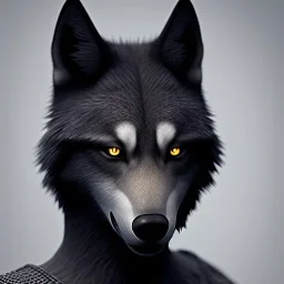 award winning portrait of a male anthropomorphic black wolf long vblack unreal engine 5, artistic lighting, highly detailed, photorealistic, fantasy