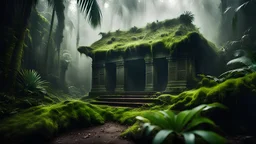 photoreal magnificent magical small underground temple aztec jungle palms glowing moss on the walls and sparkling dust on the floor and mystical fog rising by lee jeffries, otherworldly creature, in the style of fantasy movies, photorealistic, shot on Hasselblad h6d-400c, zeiss prime lens, bokeh like f/0.8, tilt-shift lens 8k, high detail, smooth render, unreal engine 5, cinema 4d, HDR, dust effect, vivid colors