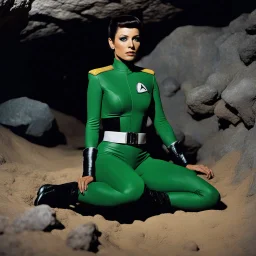 [high res photo by Helmut Newton] Star Trek Lieutenant Mira Vaughn knew the risks of an away mission. She just didn't expect it to end like this. Bound in alien cuffs, flanked by silent green figures with unblinking eyes, she sat on the cold dirt floor of a dimly lit cavern.