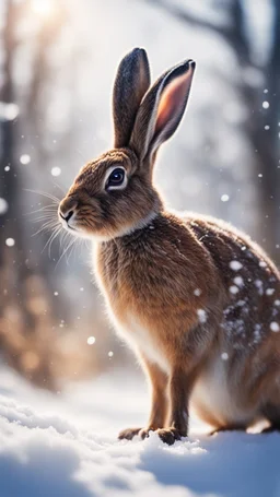 hare in the snow, magazine cover illustration with oil paint and spray paint, signed, bokeh like f/0.8, tilt-shift lens 8k, high detail, smooth render, down-light, unreal engine, prize winning