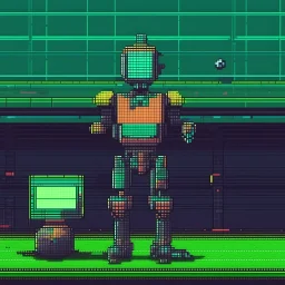 A pixel art cyberpunk version of the best football predictor master pundit soccer master robot