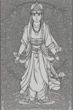 Hinduism, modern realistic cartoon drawing, grayscale, adult coloring pages, Hindu god Brahma, male god, wisdom, transformation, lined drawing, coloring page, 300 dpi, high quality print, painted portrait, full body, white hair , masculine, mature, handsome, upper body, muscular, hairy torso, fantasy, intricate, elegant, highly detailed, digital painting, artstation, concept art, smooth, sharp focus, illustration, 8K, HDR, masterpiece, pastel quad Color, 3D vector art, cute and quirky, fantasy