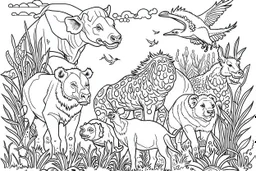 outline art for cover book wild animals