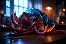 magus sleeping too close to a vampire squid containing plasma in the style of Fallout 4 , bokeh like f/0.8, tilt-shift lens 8k, high detail, smooth render, down-light, unreal engine, prize winning