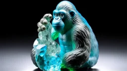 A cyan ice elemental gorilla designed in Ica stones painted by Utagawa Hiroshige