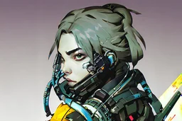 Billie Eilish as a cyber punk mercenary huge girl, illustration by Yoji Shinkawa and Katsushika Hokusai, finely detailed facial features, finely drawn and inked, 4k, symmetric, hyperdetailed