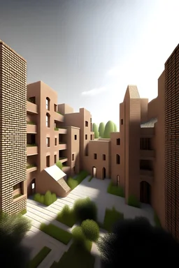 تصميم معمارى لقرية حرفية بها ورش حرفية شكل نسيج عمرانى من الطوب والمواد الاسمنيه ذات اسطح مستاويه في تشبه المبانى الحقيقية القاهره