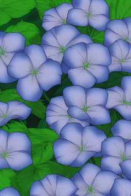 three Blue morning glory with green leaves, arranged vertical, a digital rendering by Kanzan Shimomura, photo realistic rendered in maya and daz3d, with a dark blue background