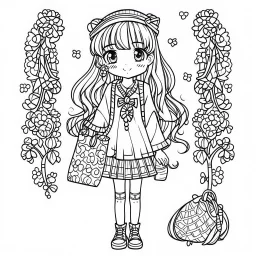 b&w lineart kawaii style fashion, minimalist style, white background, full body, picture, coloring book style on white background, well composed, clean coloring book page, No dither, no gradient, strong outline, No fill, No solids, vector illustration, –ar 9:11 –v 5