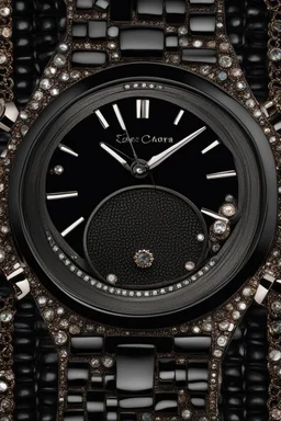 Black wristwatch set with precious stones