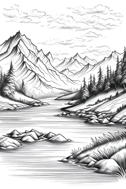Draw river with mountain