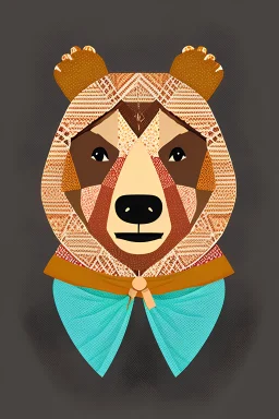 portrait of bear digital illustration wearing phulkari