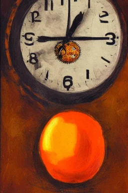 portrait, an orange with a clock embedded in it AbstractTech clockpunk