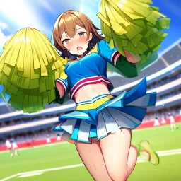 Clear focus,High resolution,High quality, An anime girl, cheerleader, jumping, sweating