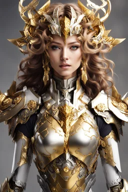 Half body Facing front Gorgeous Photography Beautiful Medusa Queen Cyborg dressing Armor Mecha Robo Golden and jewelry