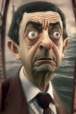 mr bean as jack in titanic, cinematic, depth of field, fantasy art, rose