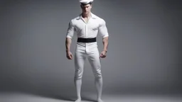 Тулуб моряка покрывала легкая тонкая хлопковая рубашка, легкий белый цвет ткани нежно отражался в едва освещенной комнате, рукава были до предплечий, черные легкие брюки не скрывали крепкую фигуру и мускулы ног