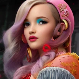 Dove Cameron's highly detailed beautiful face, meticulously detailed multi-hued hair; Happy Meal, cheeseburger, fries, cyberpunk, digital painting, artstation, smooth, sharp focus, flowing, illustration, art by Lisa Frank, artgerm, Greg Rutkowski, Alphonse Mucha and William-Adolphe Bouguereau, cyberpunk, Unreal Engine 5