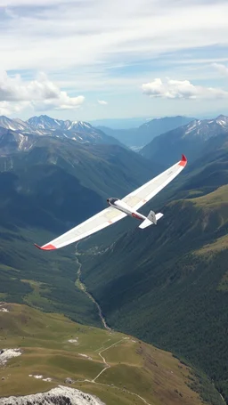 A glider over deep valley mountains top view