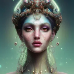 beautiful goddess, wearing gown of gemstones | fantasy, hyper-detailed, accurate anatomy, symmetrical facial features, sharp focus, volumetric lighting, 16k | karol bak, yoshitaka amano, tom bagshaw, aurora, zbrush cel-shaded, cgsociety | ethereal beautiful astral vaporwave storybook illustration, dark fantasy