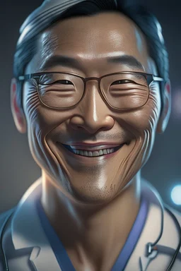 asian surgeon portrait smiling, scalpel pose, hyper-realistic, Meticulously intricate perfectly symmetrical extremely detailed, portrait, pixiv daily ranking, pixiv, extreme depth of field, artstation, spectacular details, volumetric lighting, masterpiece, cinematic, Hollywood production, 8k resolution, high definition, max octane render, vivid colors, max resolution, unreal engine , max perfectionism