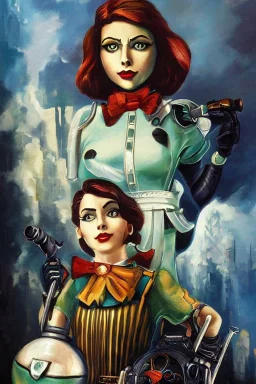 Full body portrait, painting, medium shot lady style of BioShock