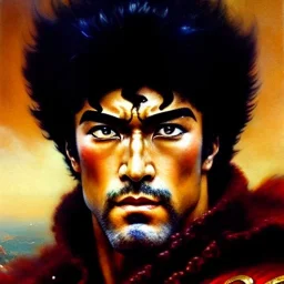 portrait of 'Kenshiro-Fist of the North Star',ancient metal armor , painting by gaston bussiere, greg rutkowski, yoji shinkawa, yoshitaka amano, tsutomu nihei, donato giancola, tim hildebrandt, oil on canvas, cinematic composition, extreme detail,fit full head inside picture,16k