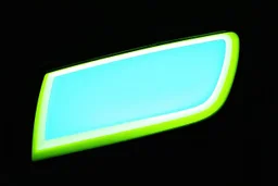 vehicle headlight(with chrome and neon green trim) on black background, add details and inner chrome+light