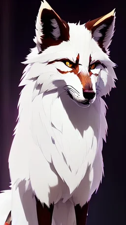 feral, White fur, Werewolf, Red eyes, character, full body portrait, expert, insanely detailed, 4k resolution, cinematic smooth, intricate detail, fluffy, award wining portrait, fox, anthropomorphic fox, werefox, male