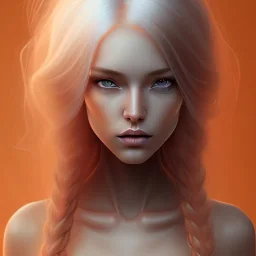 Fantasy setting, woman, two hues of hair, orange and white, more white hair, more orange hair, more orange hair, more white hair, more white hair