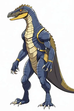 Anime man side character with dark , hybrid with raptor dinosaur,small muscles, aged 30, wearing a raptor dinosaur superhero suit