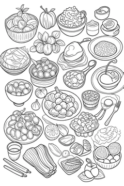 outline art for kawai food white background, sketch style, only use outline, clean line art no shadows and clear and well outlined