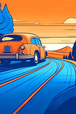 Vehicle on the road, cartoon style, thick lines, low details, --ar 9:11