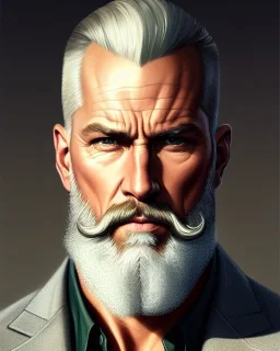 "MIddle aged white human male, with a trimmed but uneven beard, piercing green eyes with slick back hair, full-scale head and shoulders portrait, 8k resolution concept art portrait by Greg Rutkowski, Artgerm, WLOP, Alphonse Mucha dynamic lighting hyperdetailed intricately detailed Splash art trending on Artstation triadic colors Unreal Engine 5 volumetric lighting Splash art fantasy"